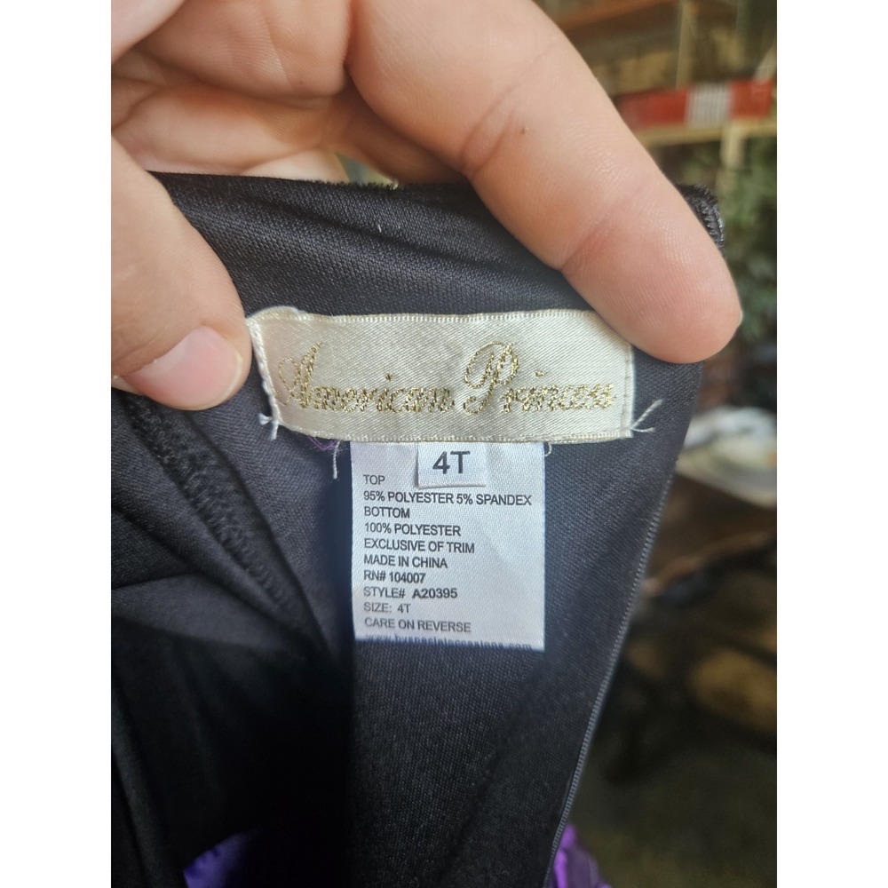 American Princess Girls Dress Black Velvet Purple Rose Swirl Size 4T Zip Flower - Picture 6 of 12
